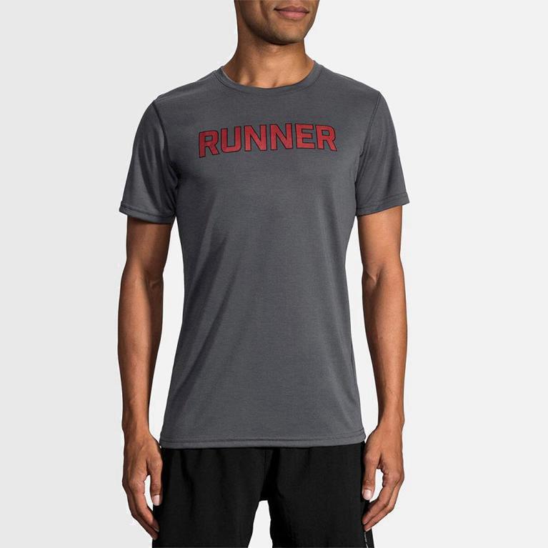 Brooks Distance Graphic Israel - Men's Short Sleeve Running Shirt - Grey (38457-UAEG)